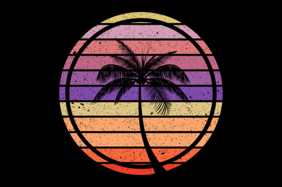 Retro Sunset Palm Tree SVG for Graphics and Print Templates