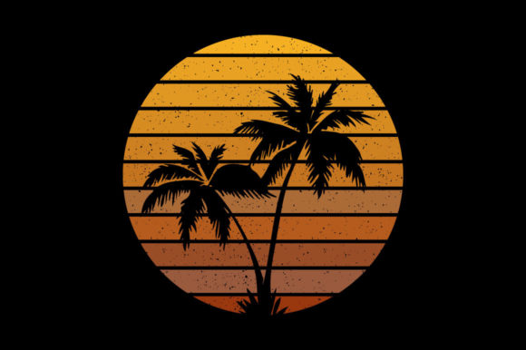 Retro Vintage Sunset Palm Tree, Santa Graphics