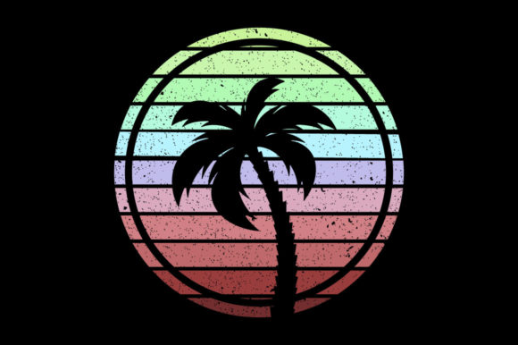 Retro Vintage Sunset Palm Tree, Unicorn Graphics