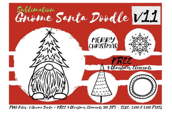 Sublimation Gnome Santa Doodle V11: Graphics for Festive Branding