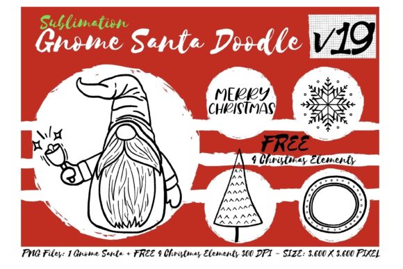 Sublimation Gnome Santa Doodle V19 Graphics
