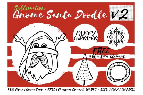 Sublimation Gnome Santa Doodle V2