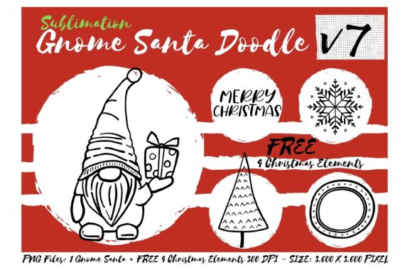 Sublimation Gnome Santa Doodle V7: Graphics & Illustrations for Local Business