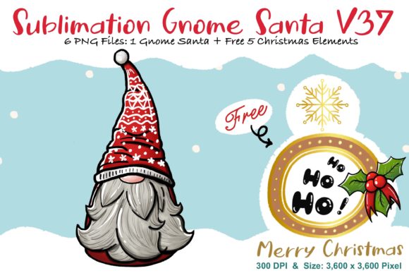 Sublimation Gnome Santa V37: Graphics & Illustrations for Digital Sellers
