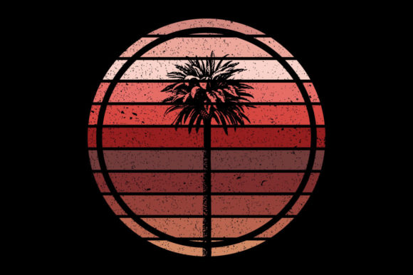 Vintage Retro Sunset Palm Tree, Reindeer