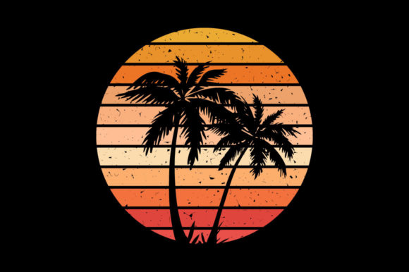 Vintage Retro Sunset Palm Tree, Unicorn Graphics