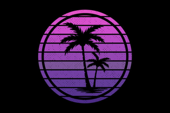 Vintage Sunset Palm Tree, Digital Paper
